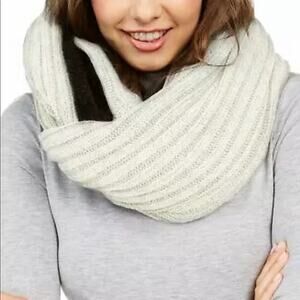 DKNY Fleece Lined Knit Infinity Scarf Cream Black